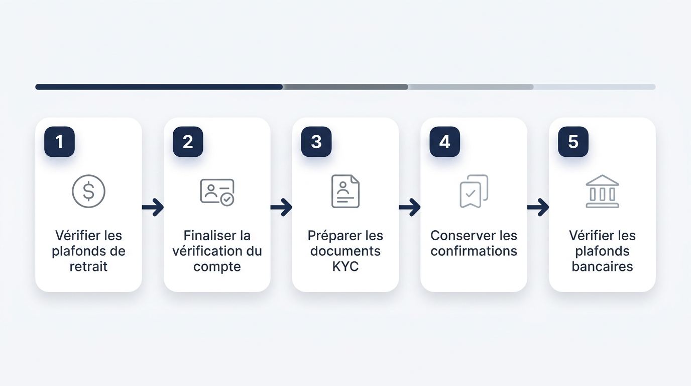 Étapes de préparation des paiements, retraits et vérifications KYC