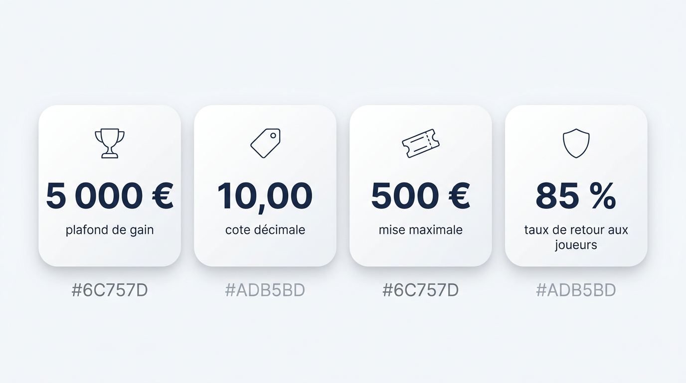 Exemple de relation entre plafond de gain, cote et mise maximale